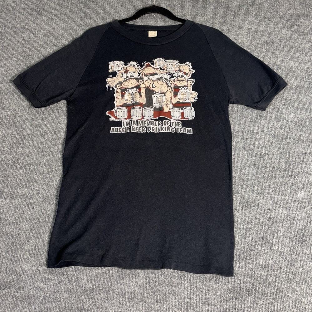 Vintage Aussie Beer Drinking Team Shirt Mens Medium‎ Ken Maynard Cartoon 70s